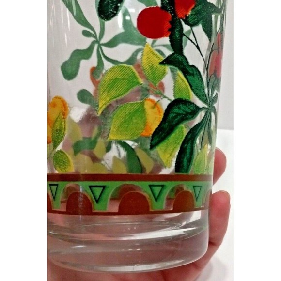 KIG Indonesia Set Of 4 Strawberries & Blooms Drinking Glasses Red Yellow Green - Picture 7 of 9